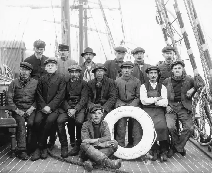 Framed Print : Sailors Aboard the Bencairn Bark, a sailing ship Framed Print : Sailors Aboard the Bencairn Bark, a sailing ship