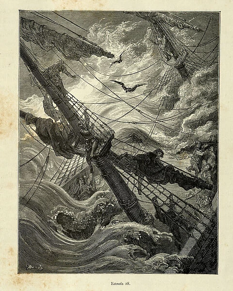 Sailors clinging to the mast of a sinking ship, Victorian