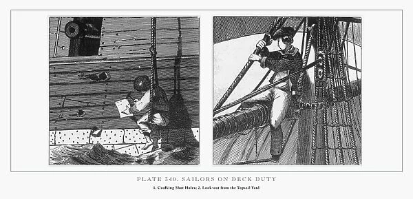 Sailors on Deck Duty Engraving, 1851