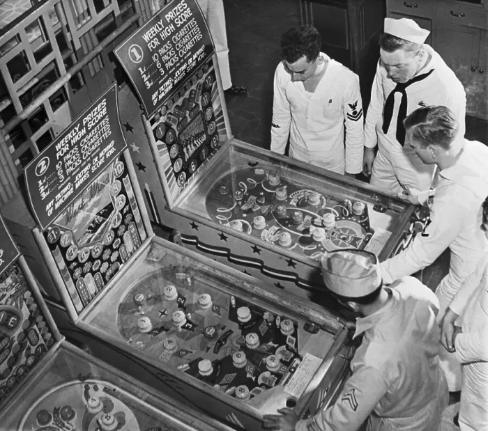 Framed Print : Sailors Playing Pinball Framed Print : Sailors Playing Pinball