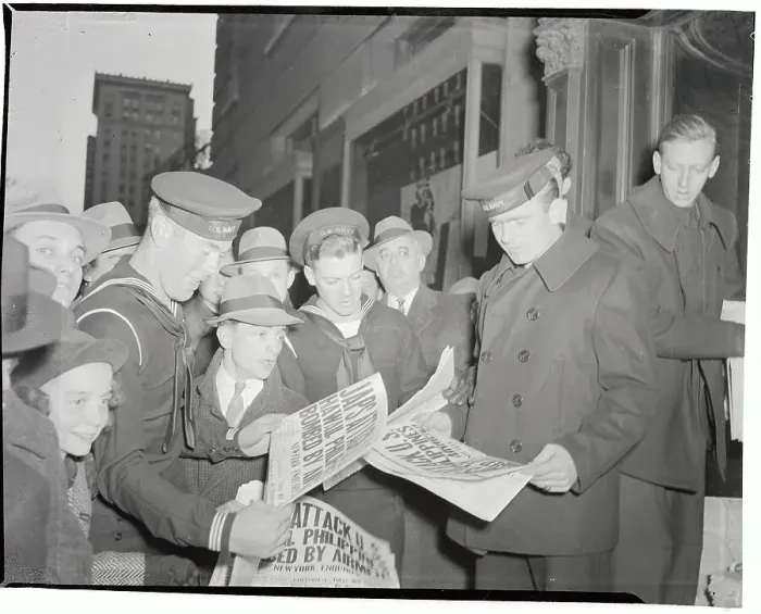 Framed Print : Sailors Reading About Attack on Pearl Harbor Framed Print : Sailors Reading About Attack on Pearl Harbor
