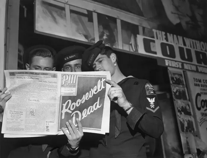 Framed Print : Sailors Reading About Death of FDR Framed Print : Sailors Reading About Death of FDR