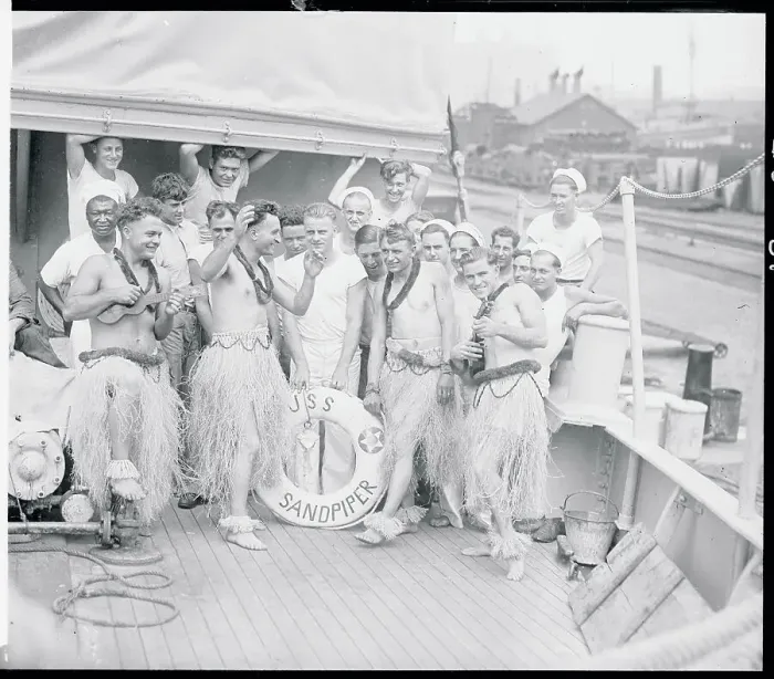 Framed Print : Sailors of Sandpiper As Hula Dancers Framed Print : Sailors of Sandpiper As Hula Dancers