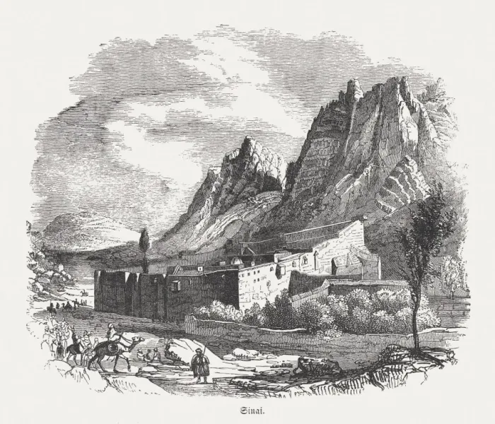 Framed Print : Saint Catherines Monastery, Sinai, Egypt, wood engraving, published in 1855 Framed Print : Saint Catherines Monastery, Sinai, Egypt, wood engraving, published in 1855