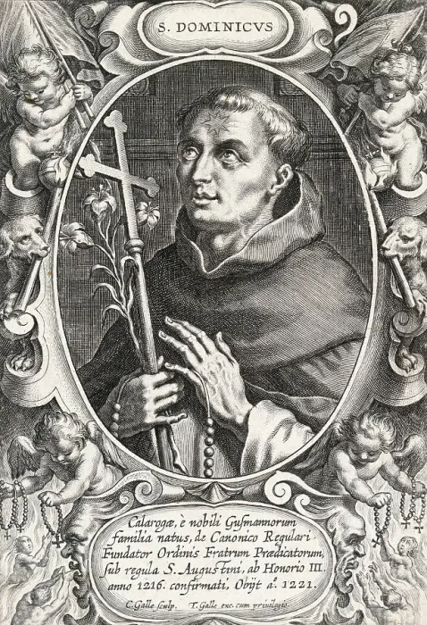 Framed Print : Saint Dominic Holding Cross and Long Stem Flowers