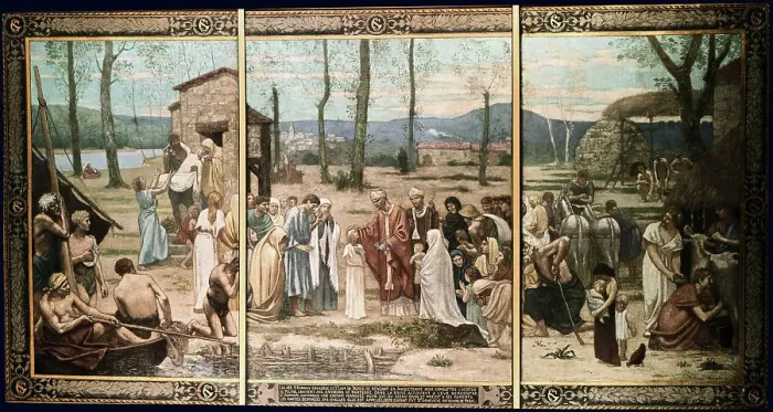 Framed Print : Saint Germain of Auxerre Blessing a Young Girl near Nanterre, Brittany by Pierre Puvis de Chavannes Framed Print : Saint Germain of Auxerre Blessing a Young Girl near Nanterre, Brittany by Pierre Puvis de Chavannes