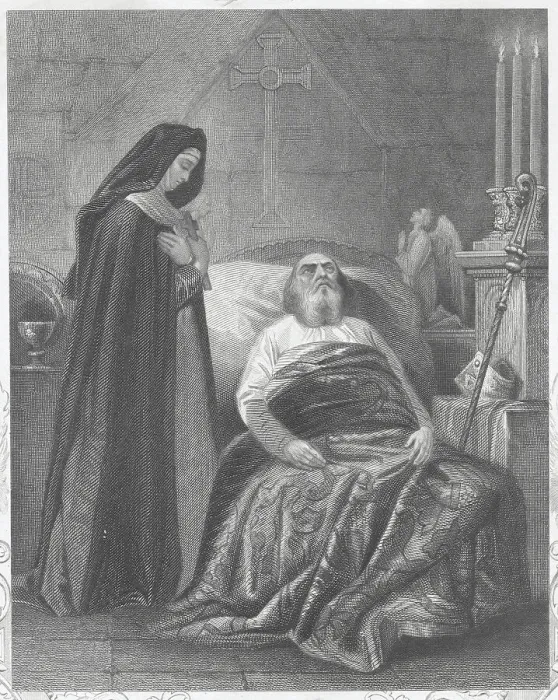 Framed Print : Saint Patrick Dying with Nun at Bedside Framed Print : Saint Patrick Dying with Nun at Bedside