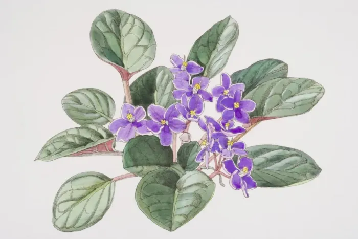 Framed Print : Saintpaulia, African Violet with purple flowers, elevated view Framed Print : Saintpaulia, African Violet with purple flowers, elevated view