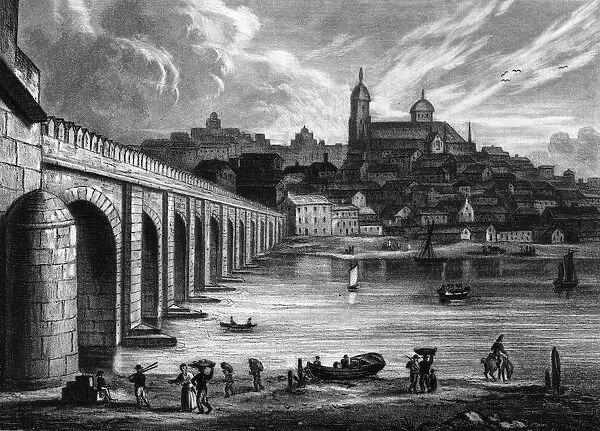 Salamanca. circa 1820: The Bridge at Salamanca, Spain.