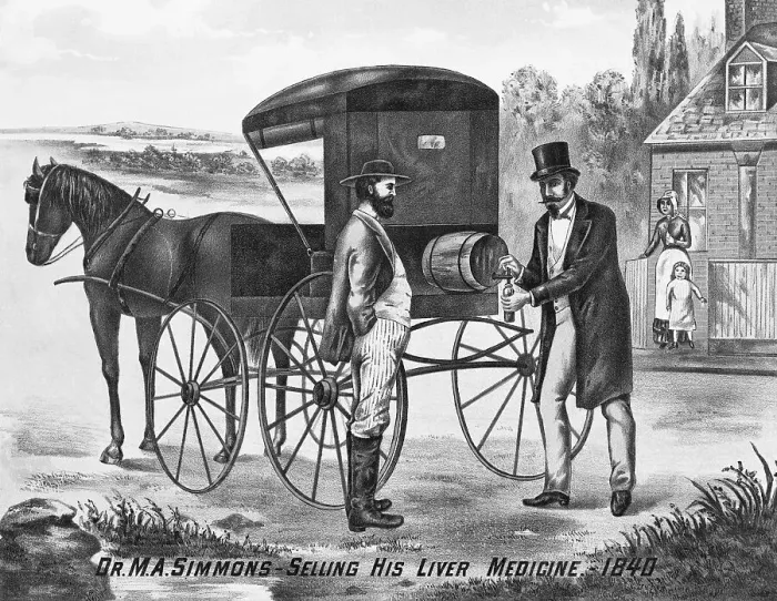 Framed Print : Salesman Dispensing Medicine Framed Print : Salesman Dispensing Medicine