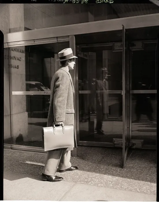 Framed Print : Salesman Entering Office Building Framed Print : Salesman Entering Office Building