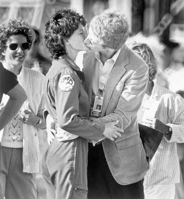 Framed Print : Sally Ride Kissing Husband Steve Hawley Framed Print : Sally Ride Kissing Husband Steve Hawley