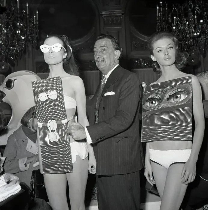 Framed Print : Salvador Dali with Models Wearing His Bathing Suit Designs Framed Print : Salvador Dali with Models Wearing His Bathing Suit Designs