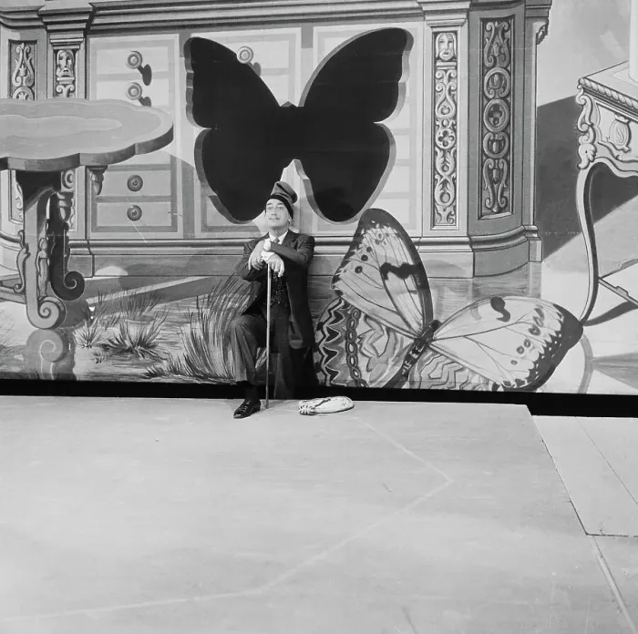 Framed Print : Salvador Dali Posing with Theater Backdrop Framed Print : Salvador Dali Posing with Theater Backdrop