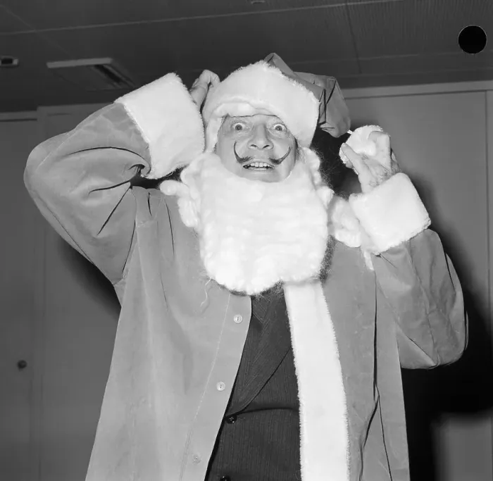 Framed Print : Salvador Dali In Santa Outfit Framed Print : Salvador Dali In Santa Outfit