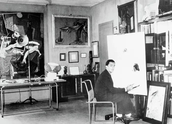 Framed Print : Salvador Dali Seated for Painting on Large Canvas Framed Print : Salvador Dali Seated for Painting on Large Canvas
