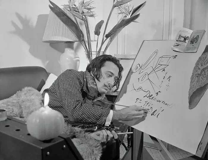 Framed Print : Salvador Dali Sketching His Dreams After Nap Framed Print : Salvador Dali Sketching His Dreams After Nap
