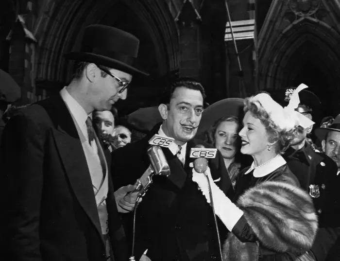 Framed Print : Salvador Dali Speaking at Microphones Held by Celebrities Framed Print : Salvador Dali Speaking at Microphones Held by Celebrities