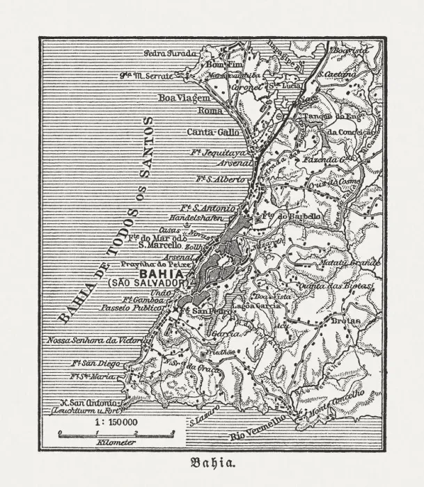 Framed Print : Salvador and surrounding, Bahia, Brazil, wood engraving, published in 1897 Framed Print : Salvador and surrounding, Bahia, Brazil, wood engraving, published in 1897