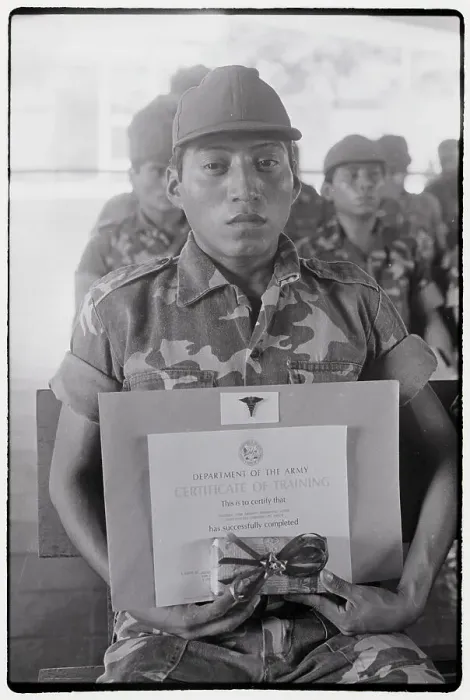 Framed Print : Salvadoran Army Medic Displays Diploma Framed Print : Salvadoran Army Medic Displays Diploma