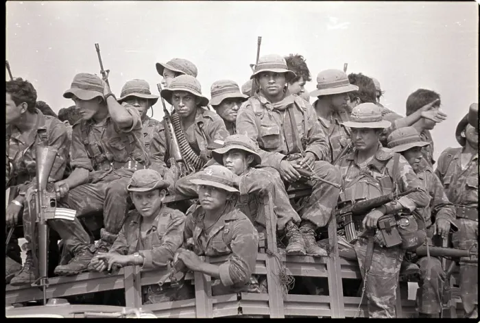 Framed Print : Salvadoran Paratroopers in Truck Framed Print : Salvadoran Paratroopers in Truck