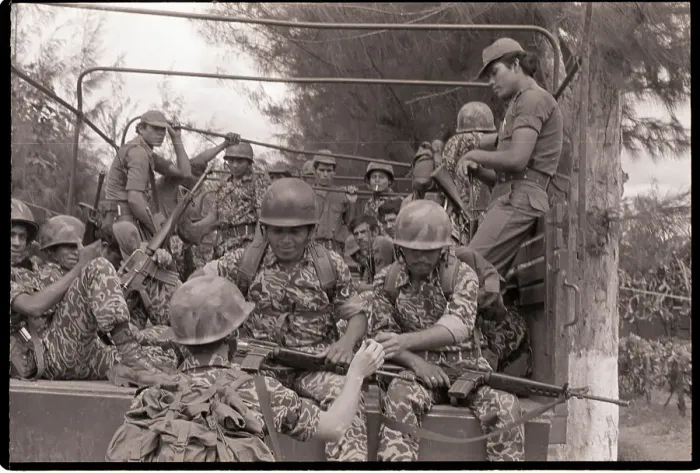 Framed Print : Salvadorean Soldiers on Transport Unit Framed Print : Salvadorean Soldiers on Transport Unit