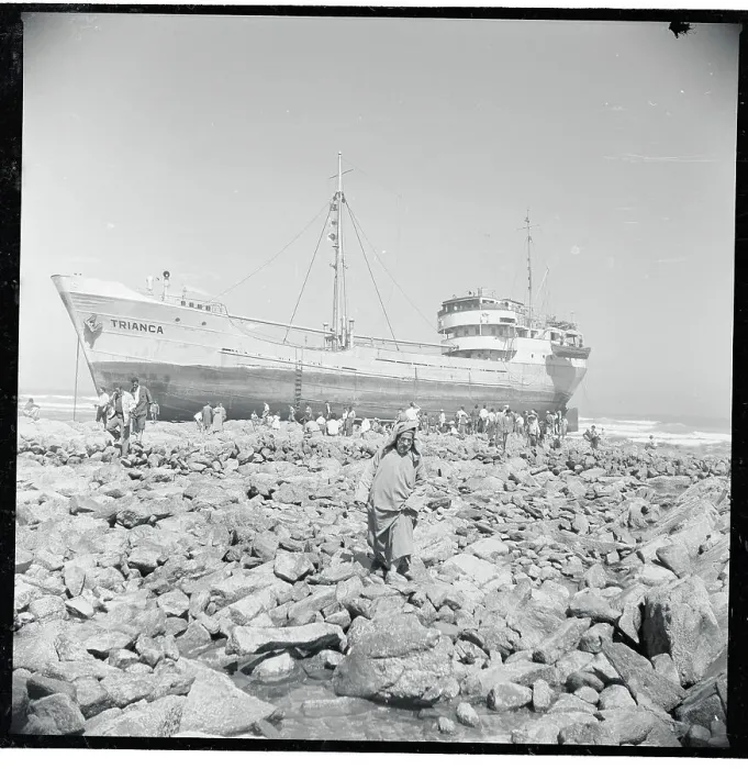 Framed Print : Salvage Crews by Grounded Ship