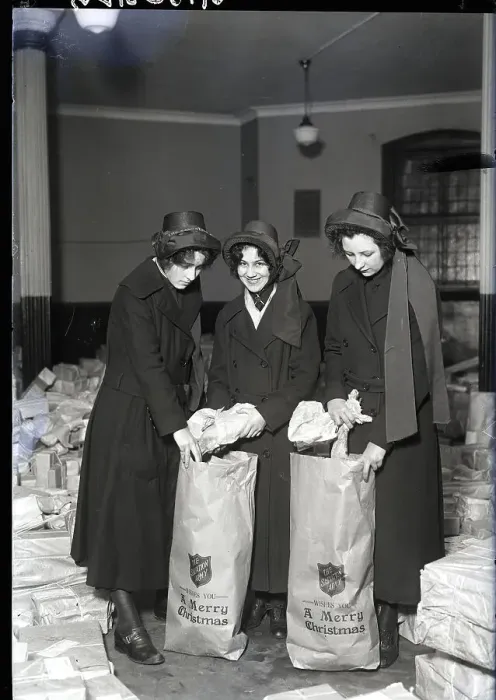 Framed Print : Salvation Army Women Filling Baskets Framed Print : Salvation Army Women Filling Baskets