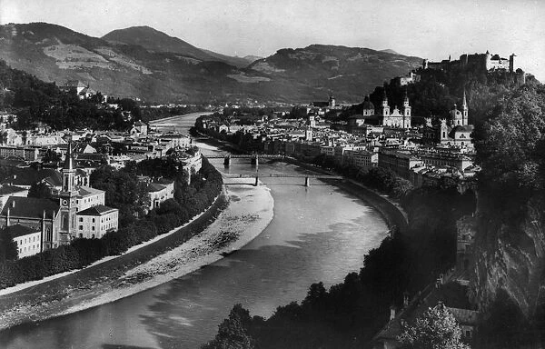 Salzburg. 1929: The Salzach river at Salzburg. (Photo by Hulton Archive / Getty Images)