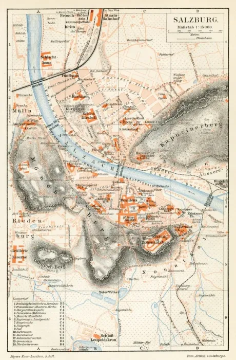 Framed Print : Salzburg Austria map 1896 Framed Print : Salzburg Austria map 1896