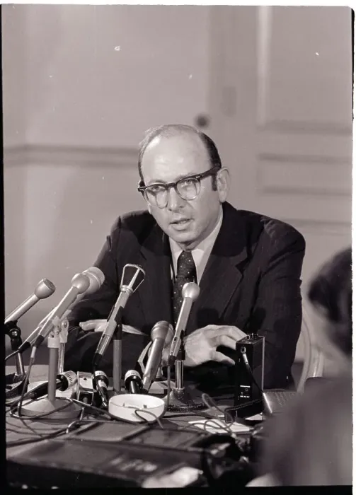 Framed Print : Sam Dash Talking to Newsmen