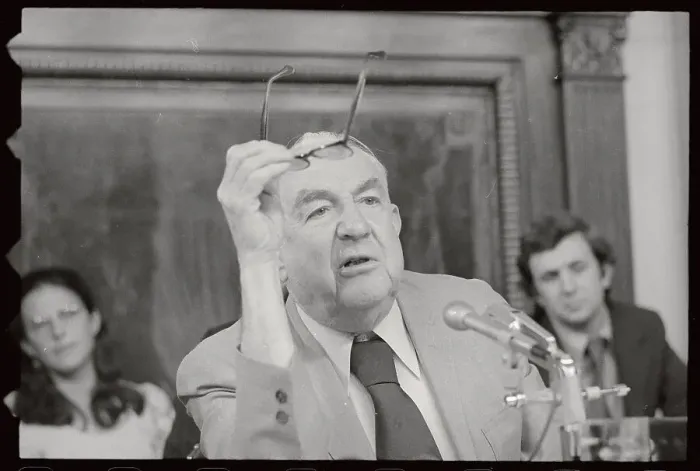 Framed Print : Sam Irving Holding Eyeglasses During Hearing Framed Print : Sam Irving Holding Eyeglasses During Hearing
