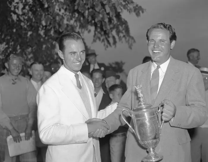 Framed Print : Sam Snead Presenting Trophy to Ralph Guldahl Framed Print : Sam Snead Presenting Trophy to Ralph Guldahl