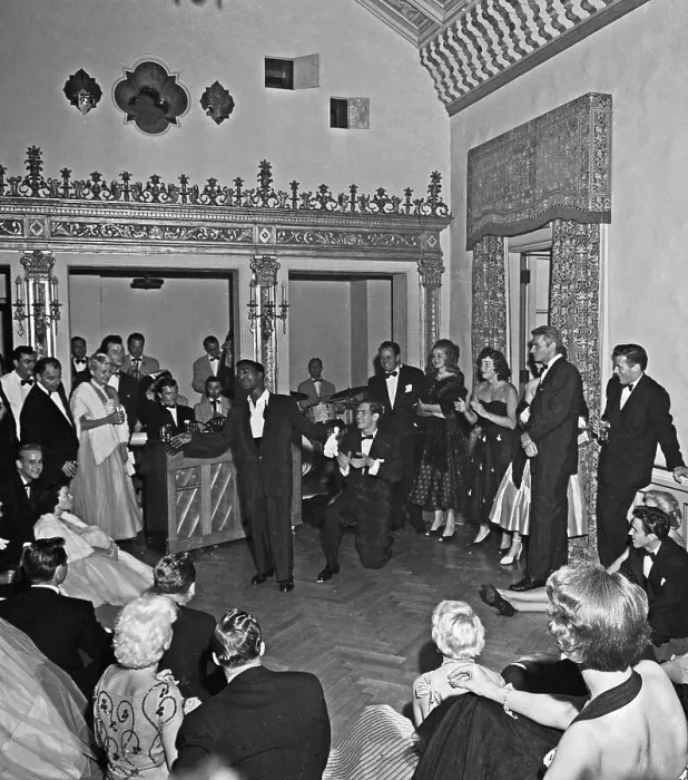 Framed Print : Sammy Davis Jr. Singing to Crowd of Partygoers