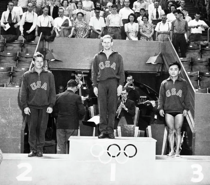 Framed Print : Sammy Lee. Bruce Harlan, of Ohio State, (center) winner of the Olympic Framed Print : Sammy Lee. Bruce Harlan, of Ohio State, (center) winner of the Olympic