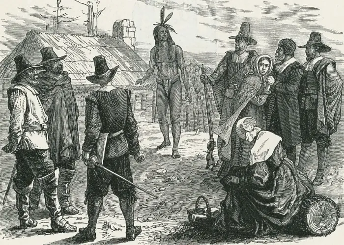Framed Print : Samoset Visiting Plymouth Colony Framed Print : Samoset Visiting Plymouth Colony