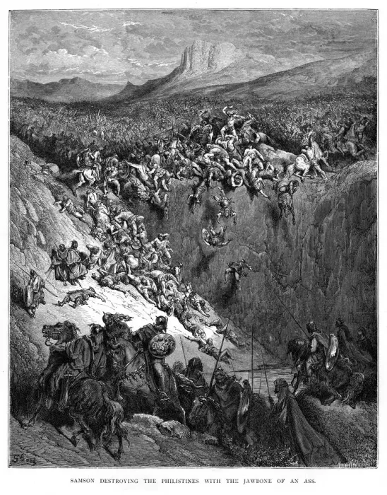 Framed Print : Samson destroying the philistines engraving 1870 Framed Print : Samson destroying the philistines engraving 1870