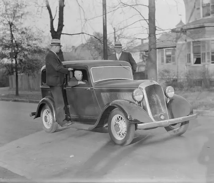Framed Print : Samuel Leibowitz with Bodyguards Riding on Car Framed Print : Samuel Leibowitz with Bodyguards Riding on Car
