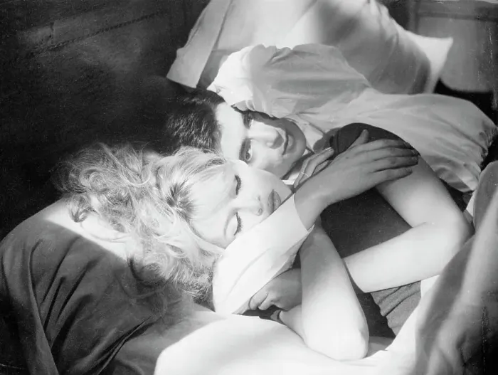 Framed Print : Samy Frey Laying with Arm Around Brigitte Bardot Framed Print : Samy Frey Laying with Arm Around Brigitte Bardot