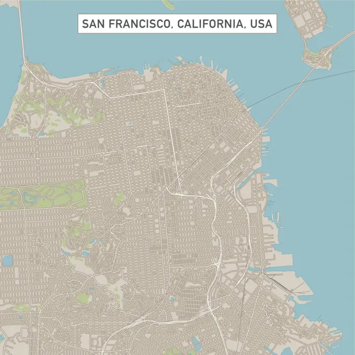 Framed Print : San Francisco California US City Street Map Framed Print : San Francisco California US City Street Map