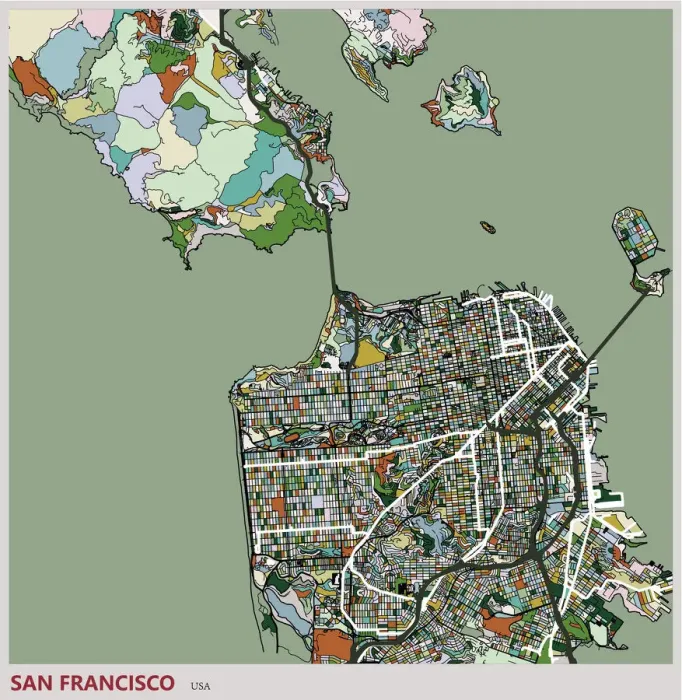 Framed Print : San francisco city art illustration map Framed Print : San francisco city art illustration map