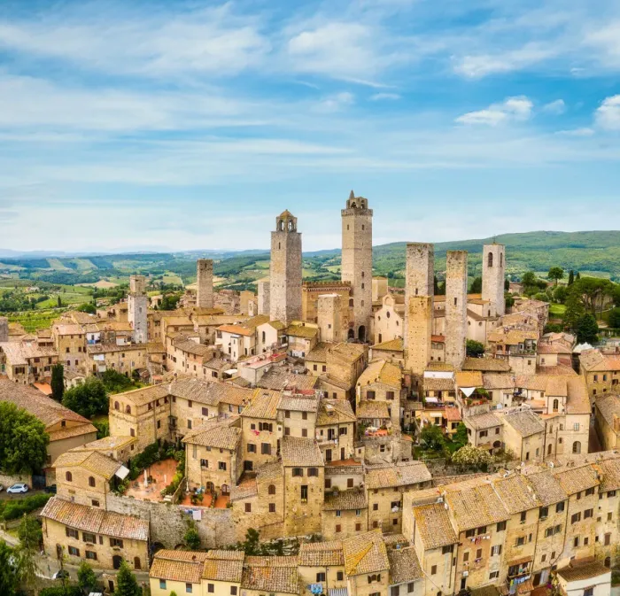 Framed Print : San Gimignano from above, aerial view from town to country. Tuscany, Italy Framed Print : San Gimignano from above, aerial view from town to country. Tuscany, Italy