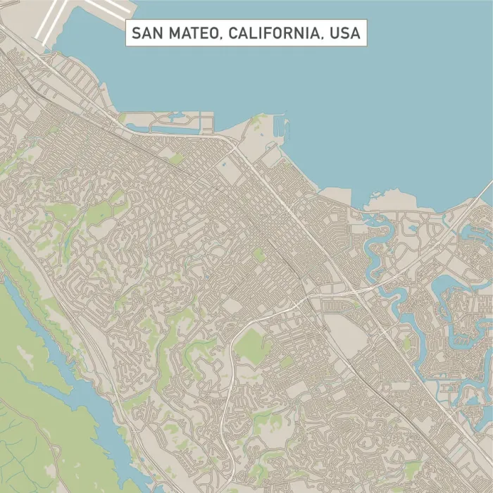 Framed Print : San Mateo California US City Street Map Framed Print : San Mateo California US City Street Map