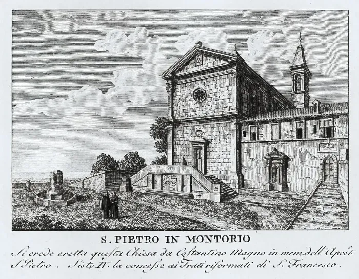 Framed Print : San Pietro in Montorio, Sancti Petri in Monte Aureo, a Renaissance monastic church in Rome and title church of the Roman Catholic Church, Italy, digitally restored reproduction from Vedute principali e piu interessanti di Roma by Giovanni Battista