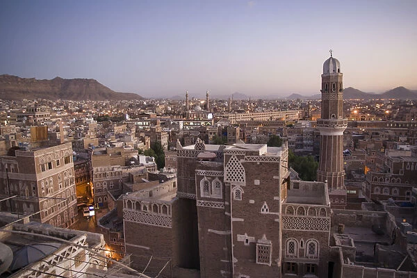 Sanaa skyline with traditional mud-brick buildings