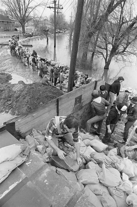 Framed Print : Sandbagging Operation in Flooded Area Framed Print : Sandbagging Operation in Flooded Area