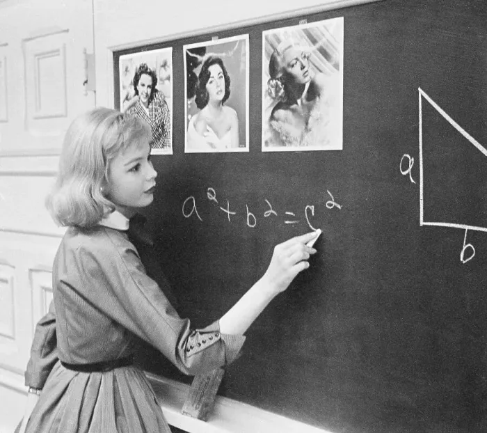 Framed Print : Sandra Dee Working on a Math Problem Framed Print : Sandra Dee Working on a Math Problem