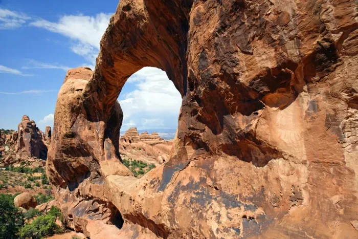 Framed Print : Sandstone arches of the Double O Arch formed by erosion in Devils Garden, Arches-Nationalpark, near Moab, Utah, United States Framed Print : Sandstone arches of the Double O Arch formed by erosion in Devils Garden, Arches-Nationalpark, near Moab, Utah, United States