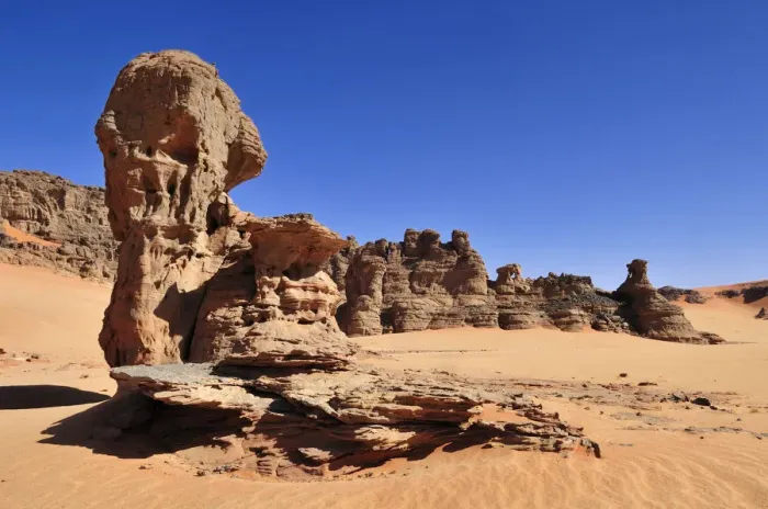 Framed Print : Sandstone rock formation near Tin Merzouga, Tadrart, Tassili nAjjer National Park, Unesco World Heritage Site, Algeria, Sahara, North Africa
