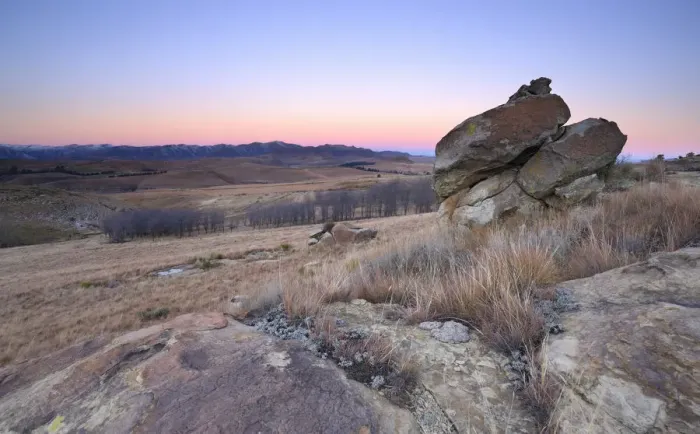 Framed Print : Sandstone rock formation with twilight horizon, Barkly East, Eastern Cape, South Africa